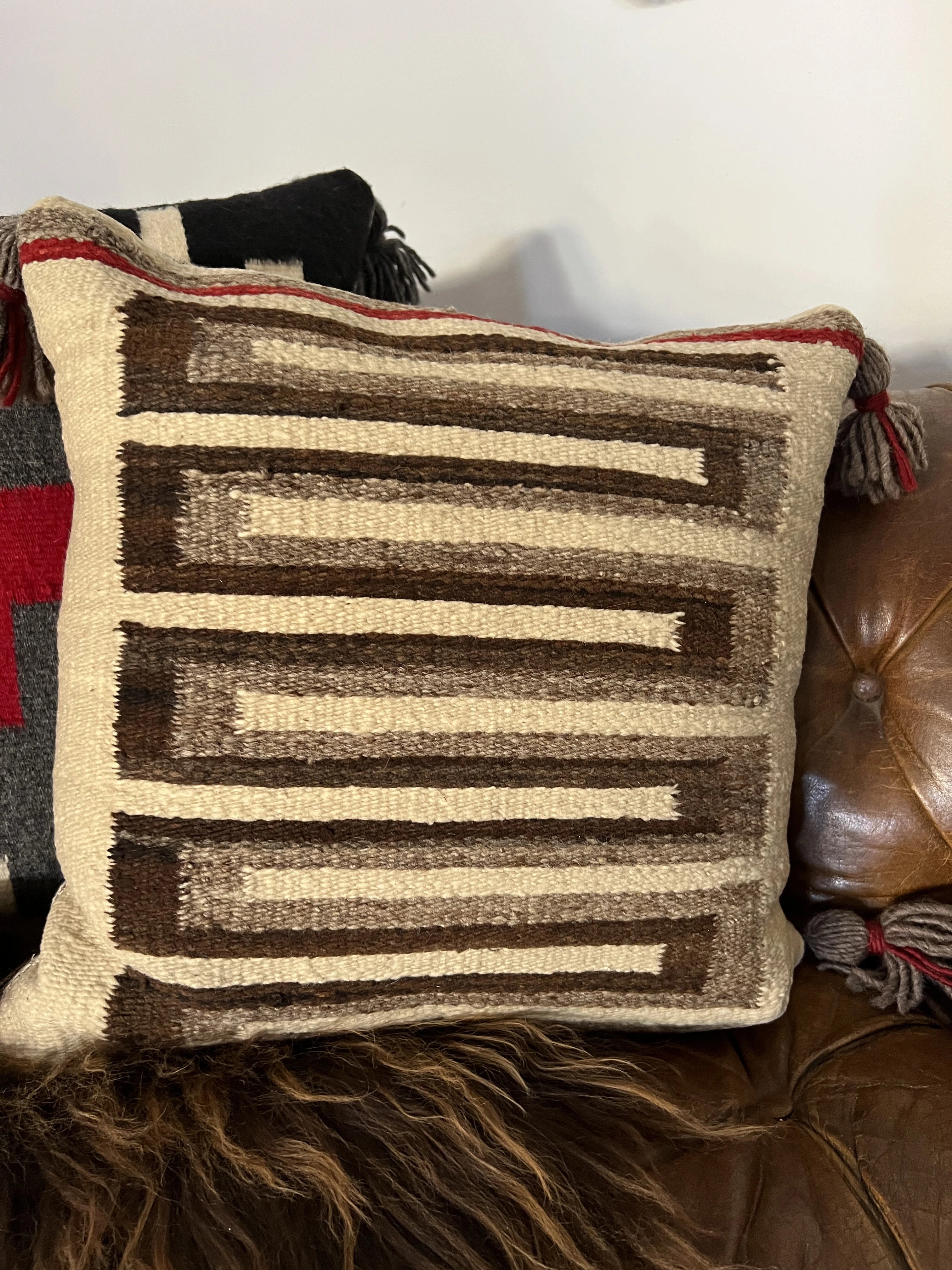 Vintage Navajo Rug Pillow | Brown Stripes