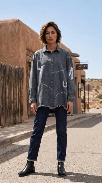 Upcycled Black Washed Denim Shirt | Knomad Tiger