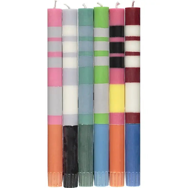 Abstract Striped Mix Pillar Candles # 2 | Box of 6