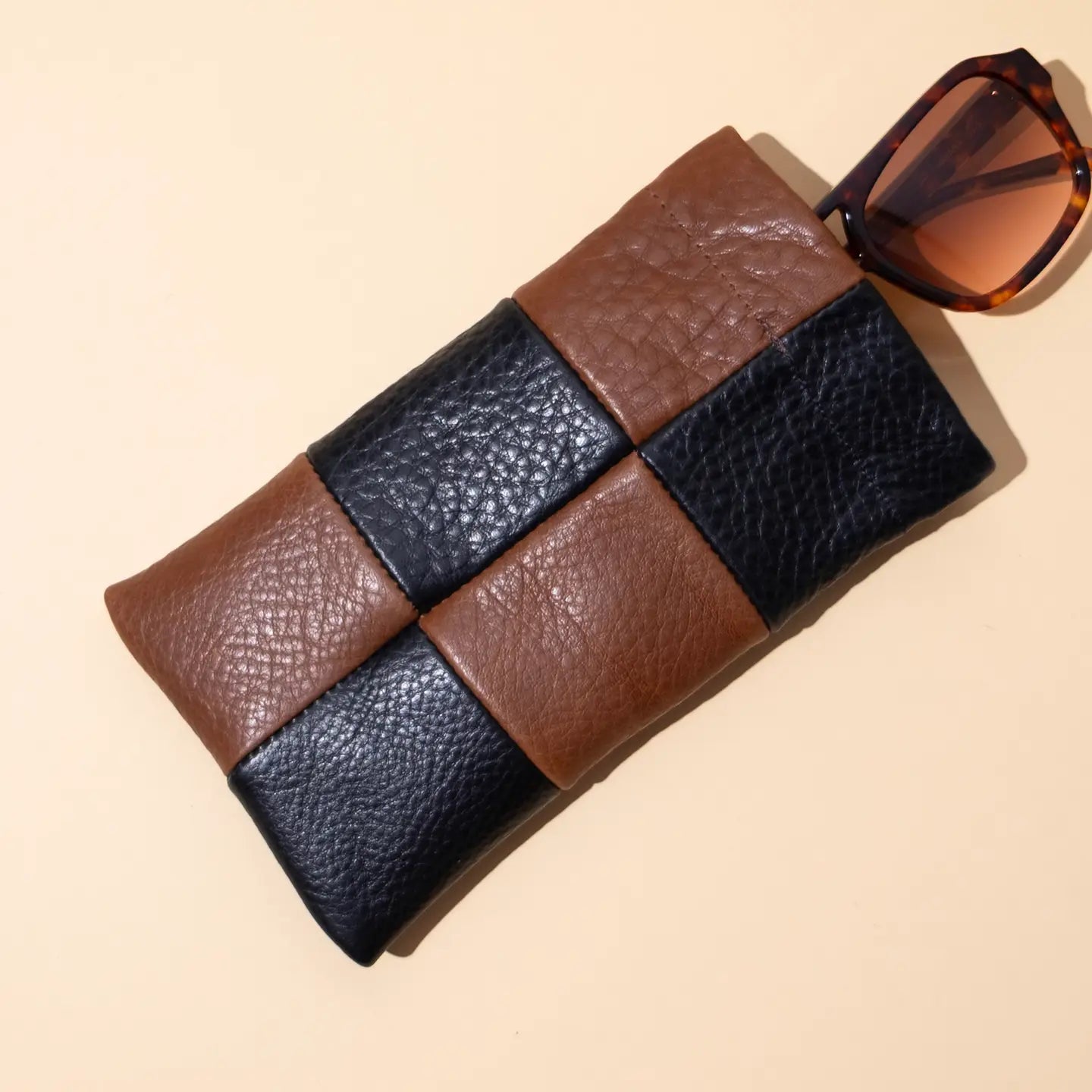 Black + Brown Check Leather | Sunglasses Case