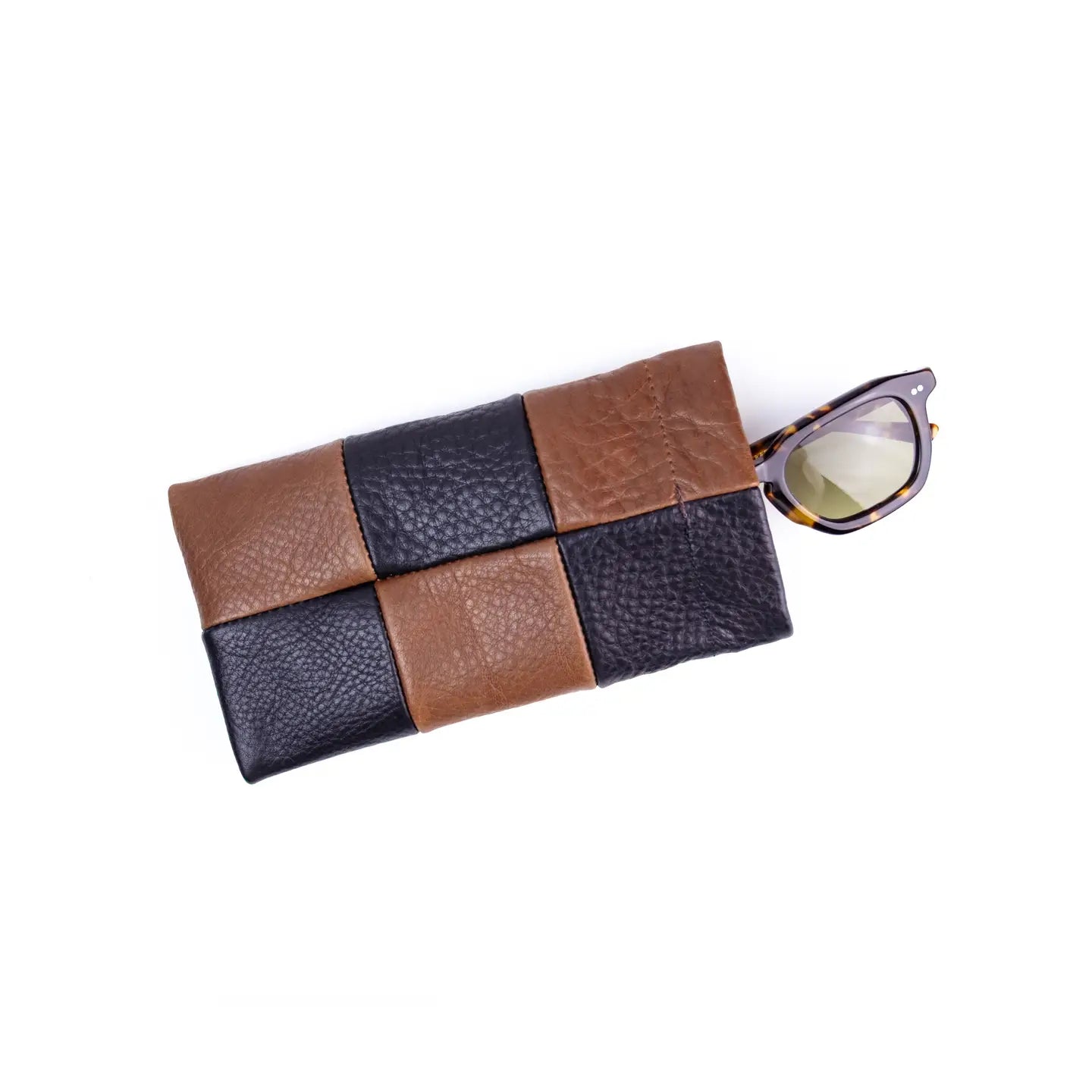 Black + Brown Check Leather | Sunglasses Case