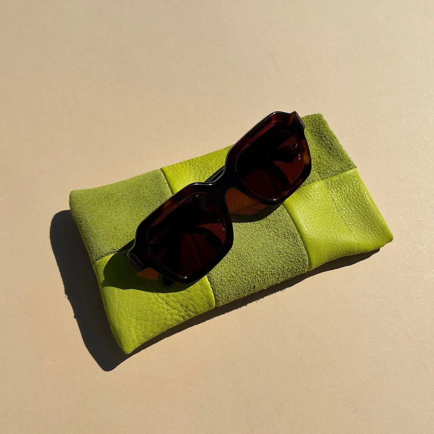 Chartreuse Check Leather | Sunglasses Case