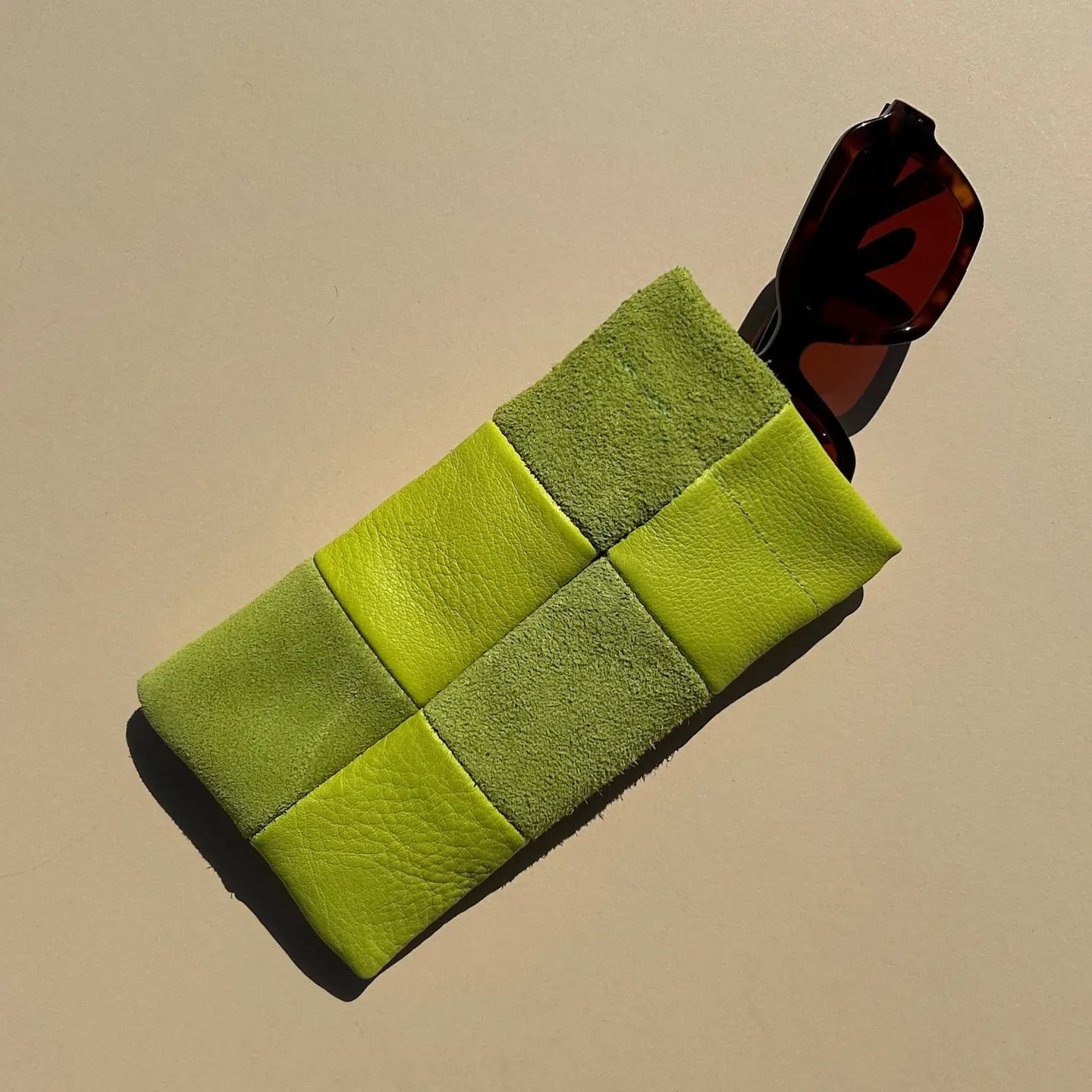 Chartreuse Check Leather | Sunglasses Case