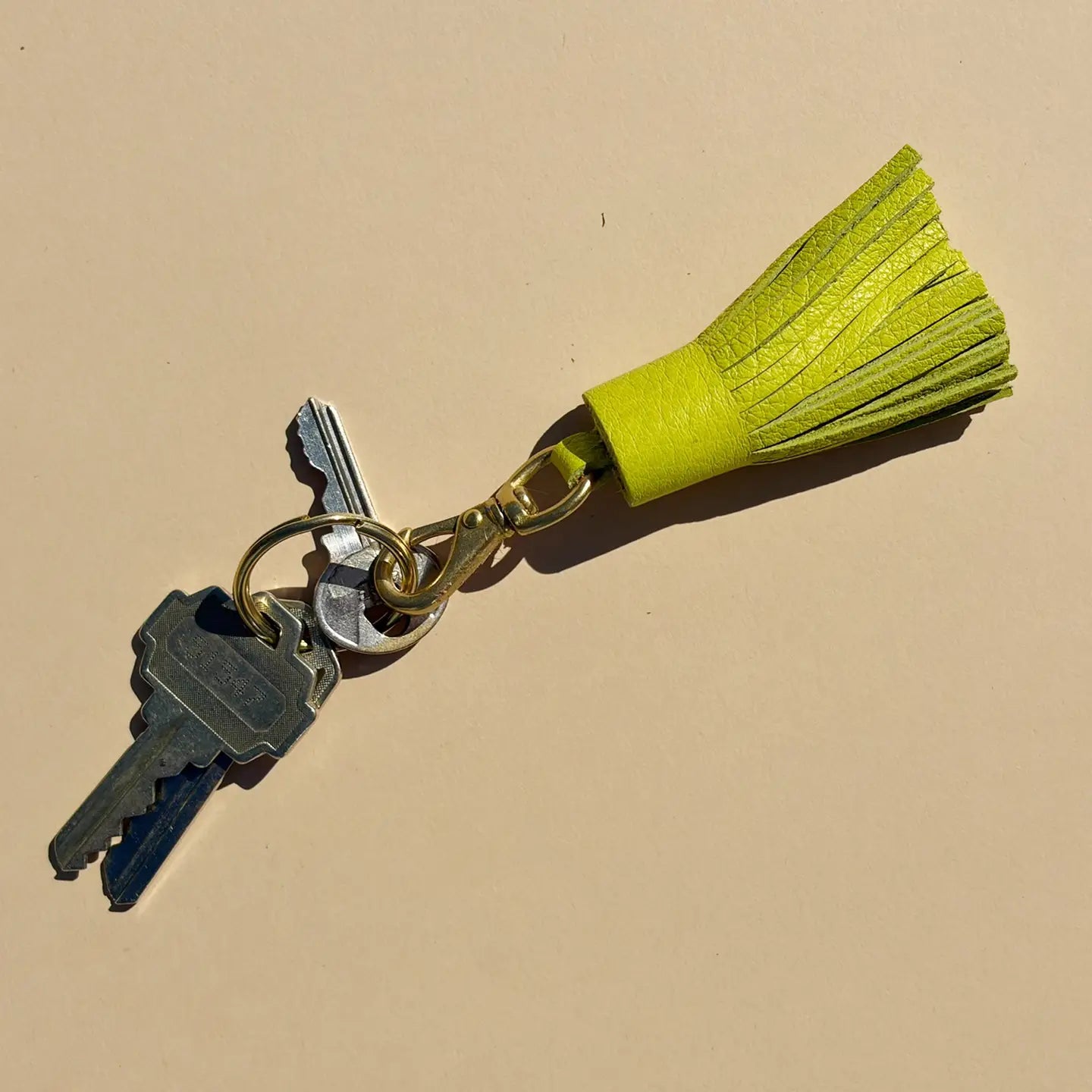 Chartreuse Leather Tassel Keychain