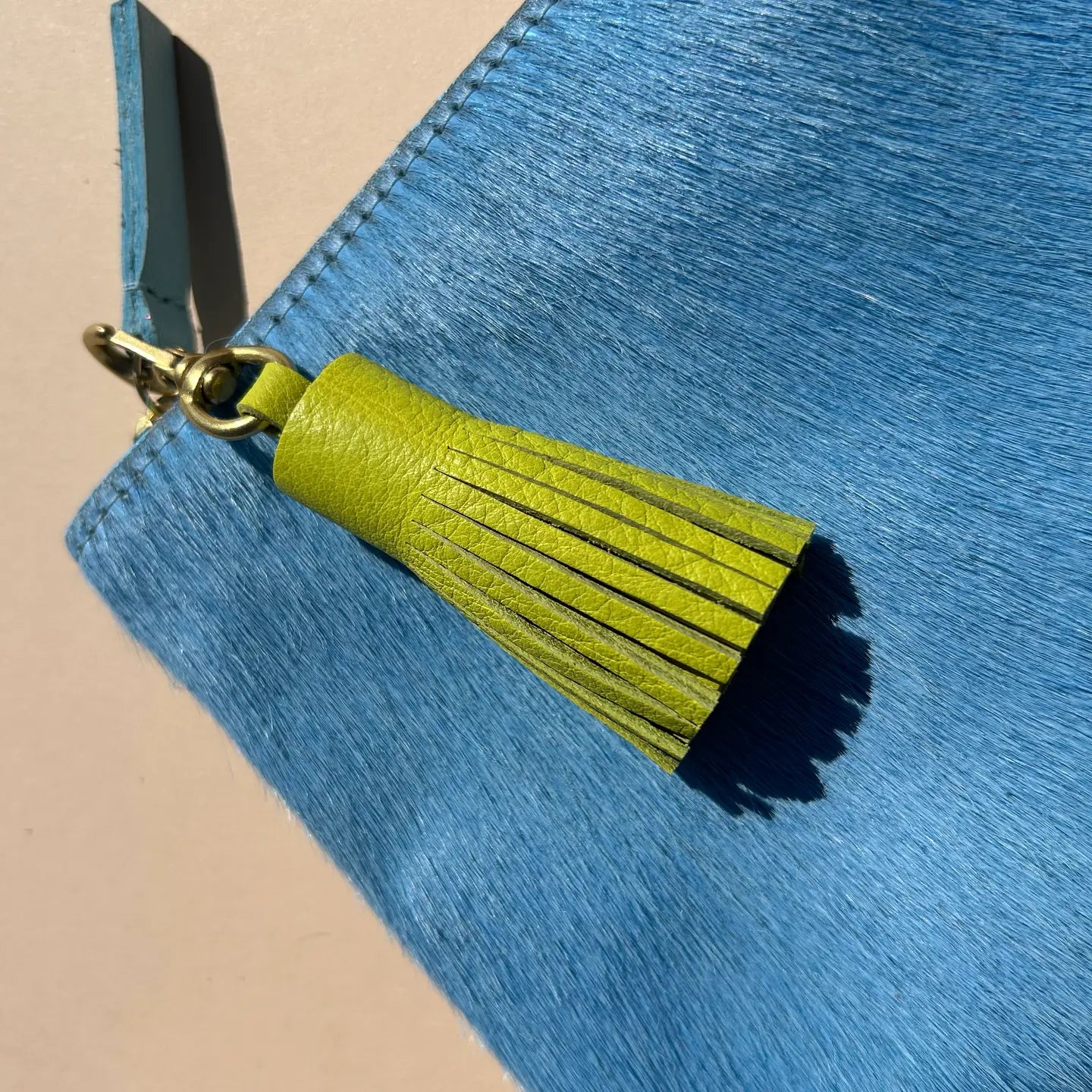Chartreuse Leather Tassel Keychain
