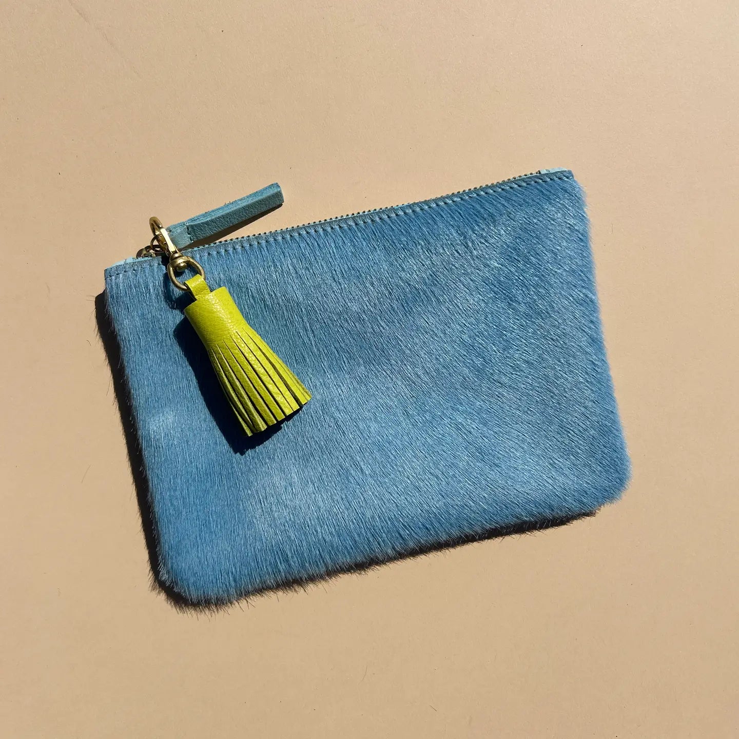 Chartreuse Leather Tassel Keychain