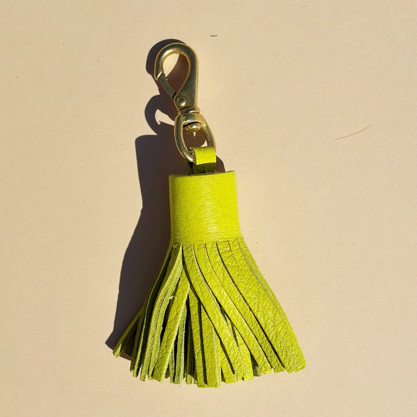 Chartreuse Leather Tassel Keychain