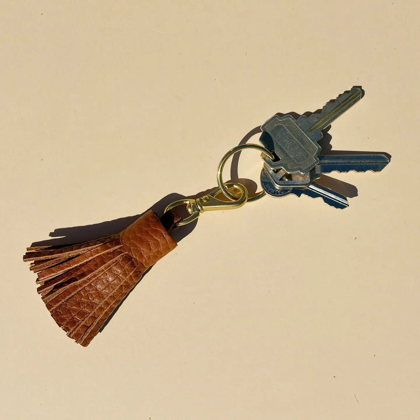 Cognac Leather Tassel Keychain