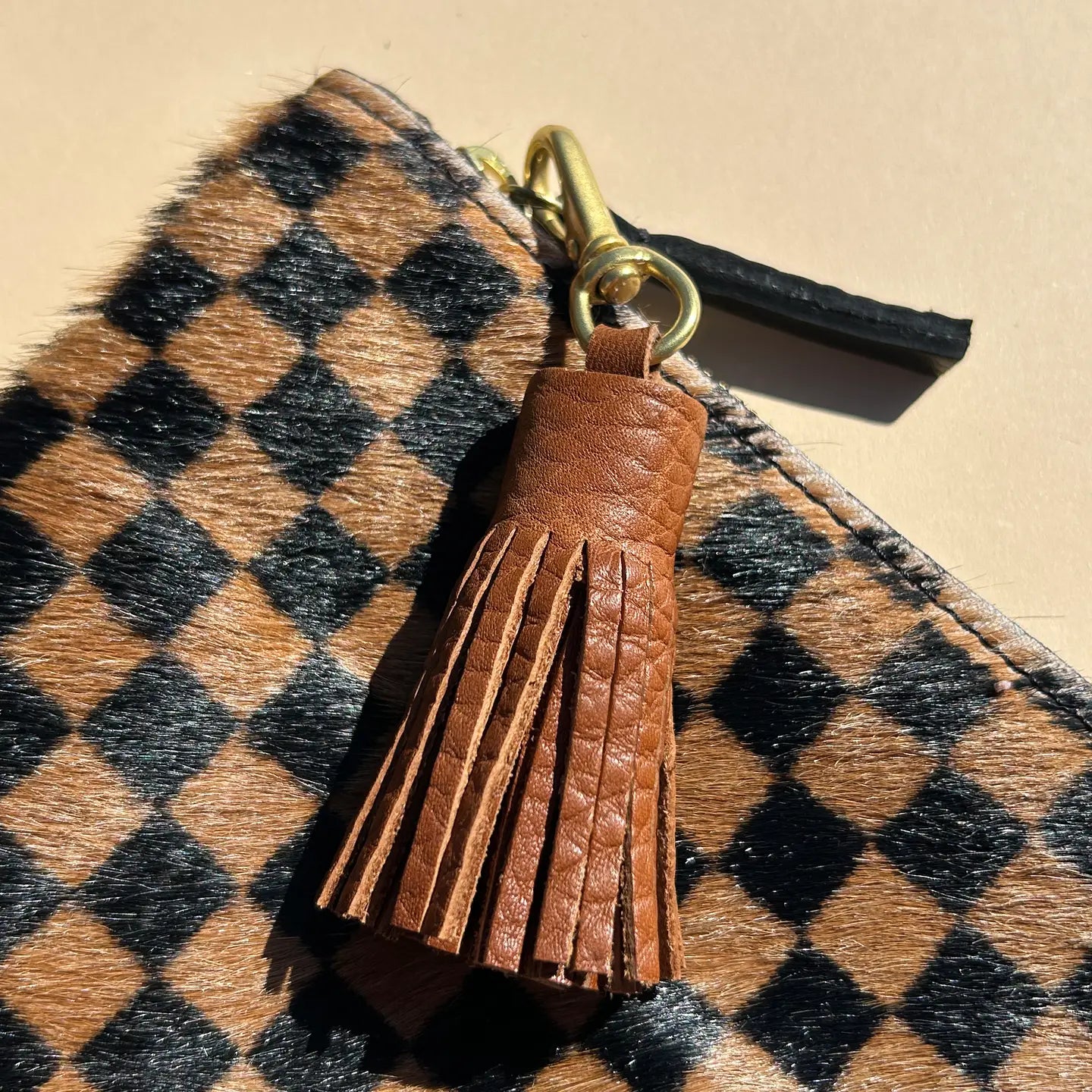Cognac Leather Tassel Keychain