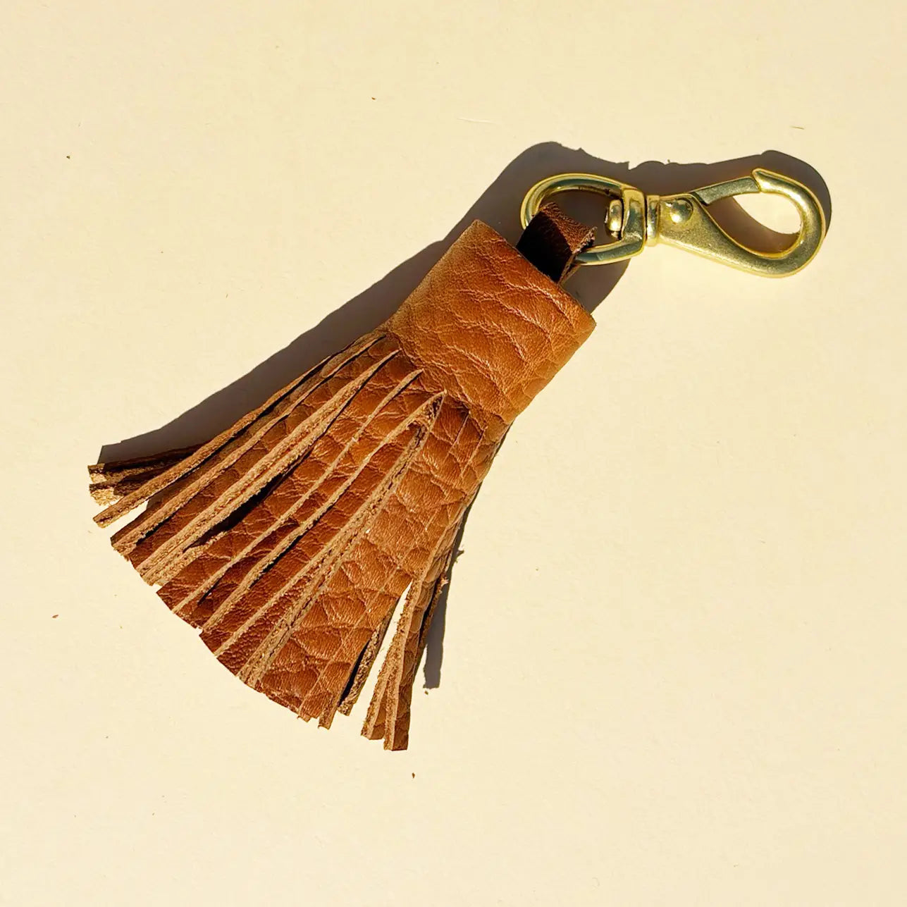Cognac Leather Tassel Keychain