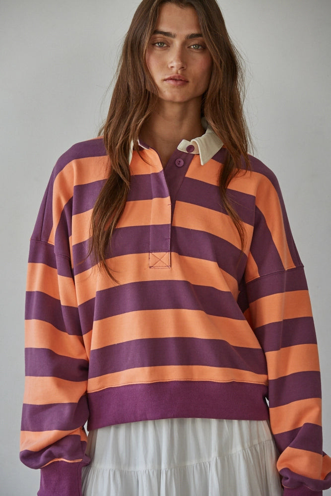 Striped Rugby Shirt | Coral + Purple
