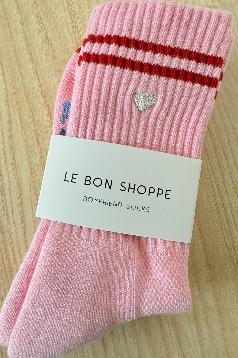 Embroidered Boyfriend Socks | Amour Pink + Heart