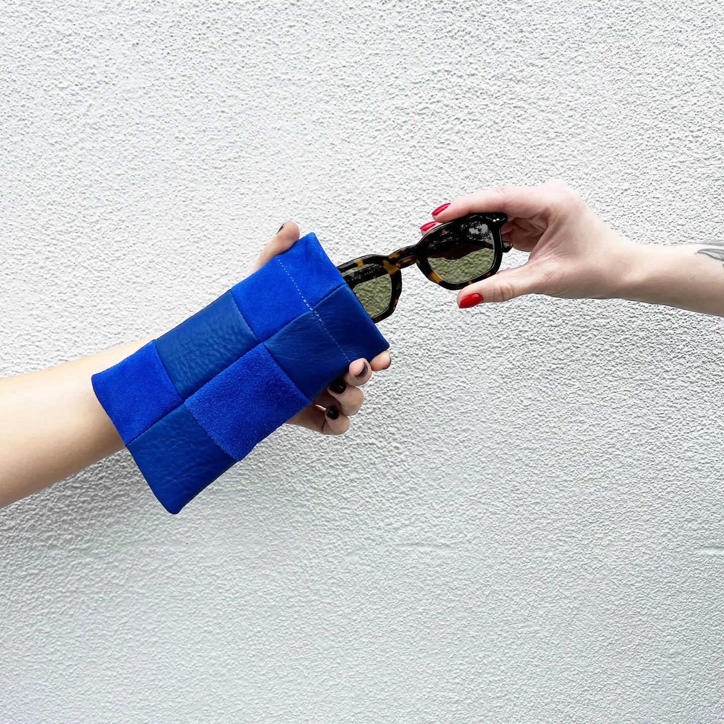 Lapis Check Leather | Sunglasses Case