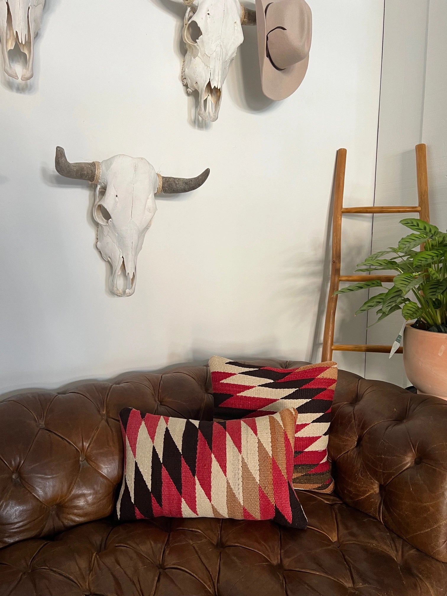 Vintage Navajo Rug Pillow | Lumbar Churro Wool Zigzag