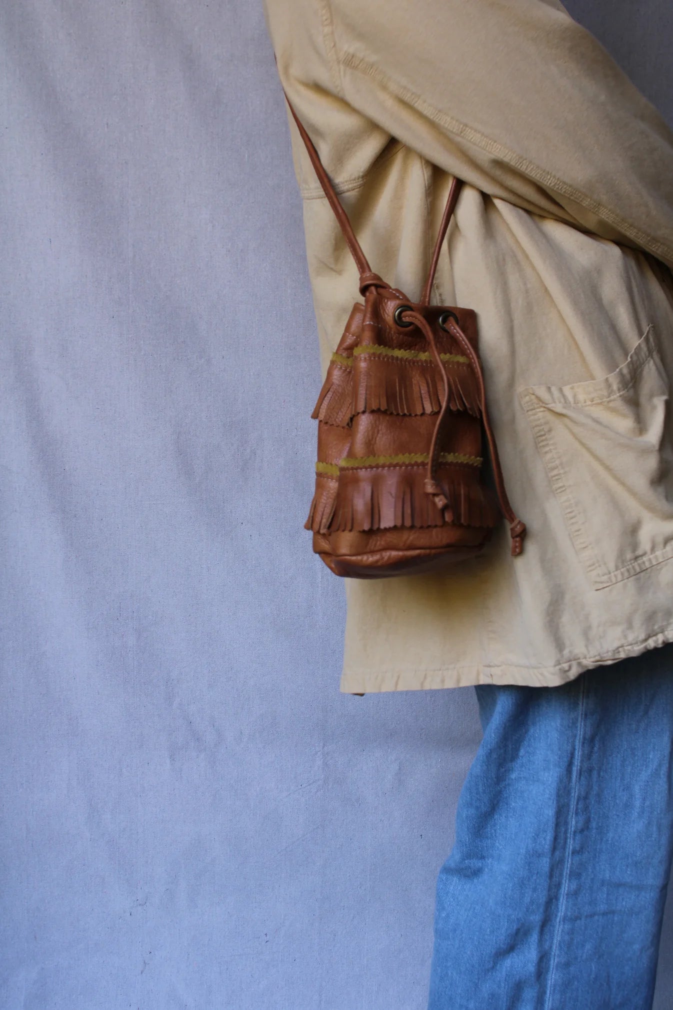 Mini Bucket Tote with Fringe | Brandy