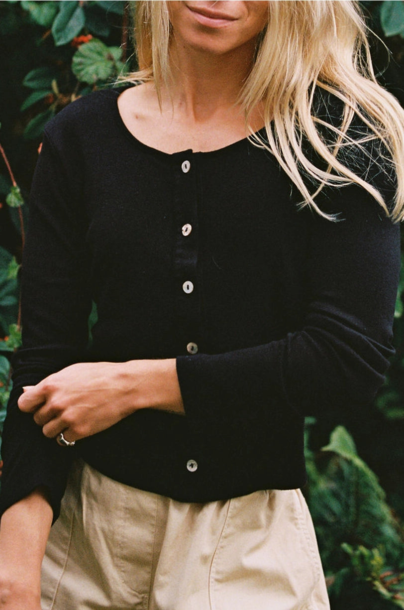 Organic Rib Cardigan | Black