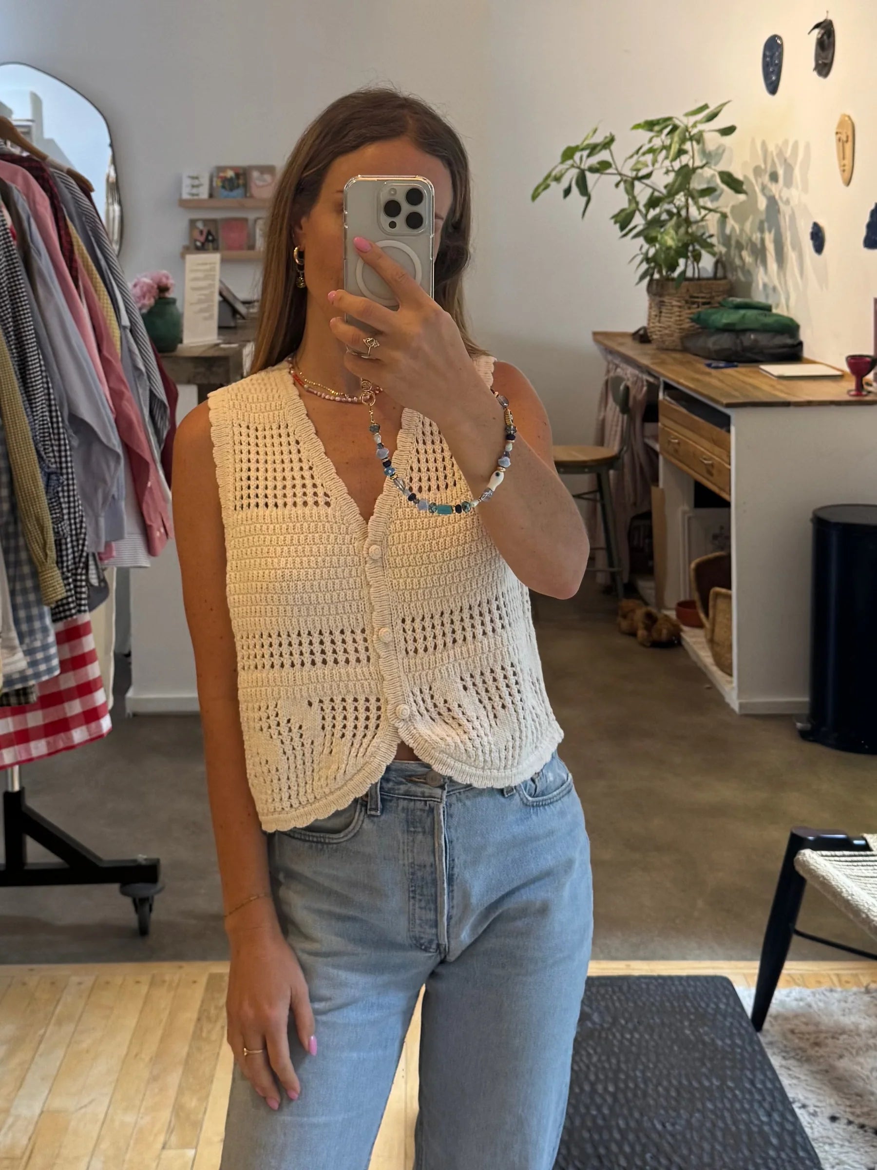 The Rosa Pointelle Vest | Cream