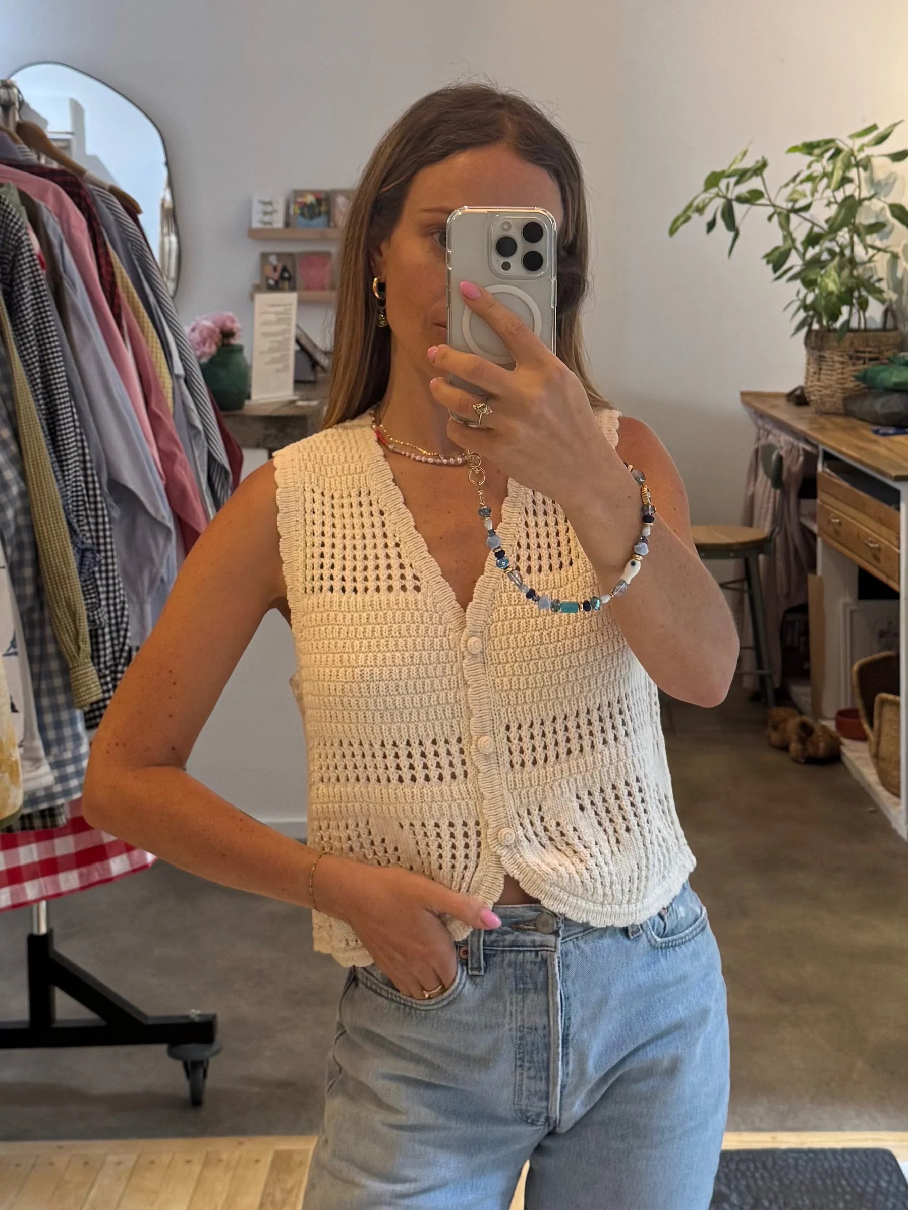 The Rosa Pointelle Vest | Cream