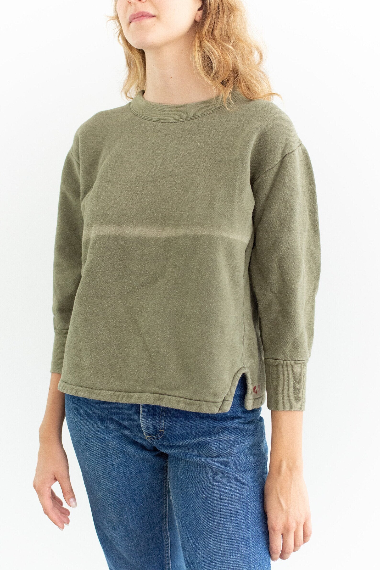 Vintage French Faded Crew Sweatshirt | Olive Green
