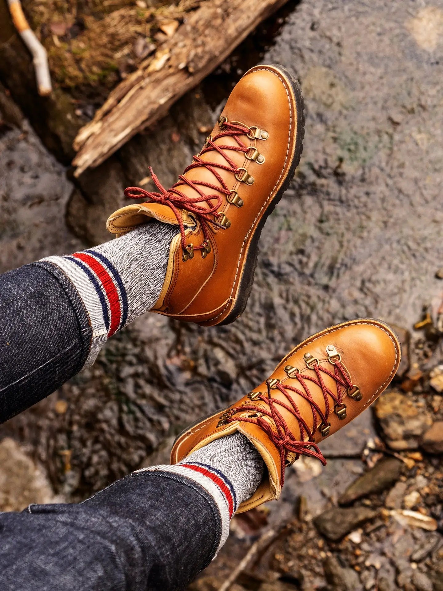 Women's Merino Wool Crew Socks | Red + Navy