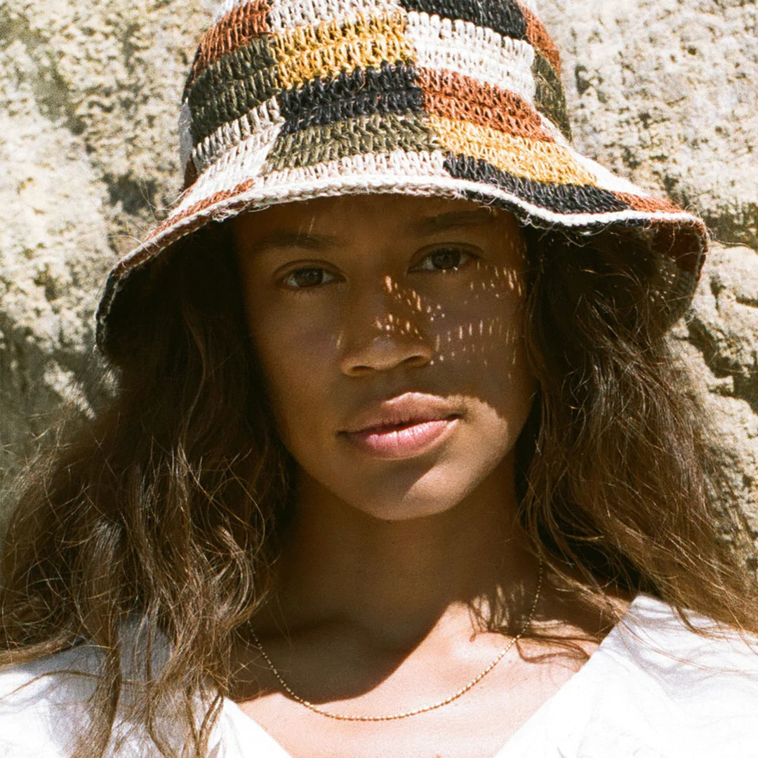 Crocheted Bucket Hat | Multicolor Checkered