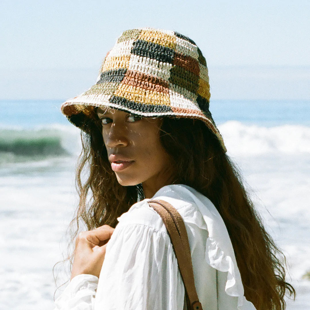 Crocheted Bucket Hat | Multicolor Checkered